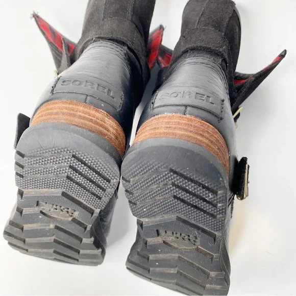 SorelMajor Moto Boot, Black, Buffalo Plaid Liner #NL2432-010 Sz. 7.5